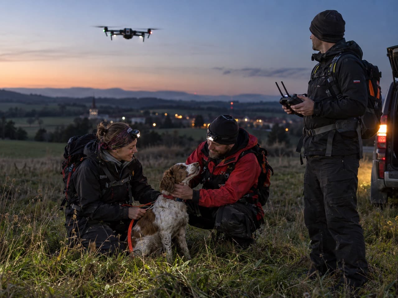 Chien retrouvé auprès de l’équipe de recherche à Rouen