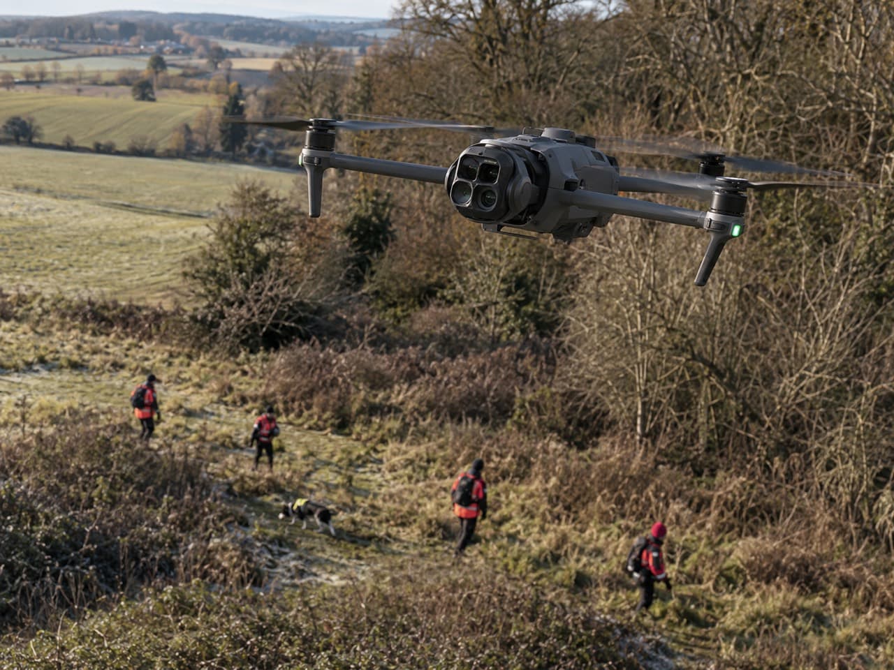 Drone et équipe au sol pendant une recherche de chien perdu à Rouen